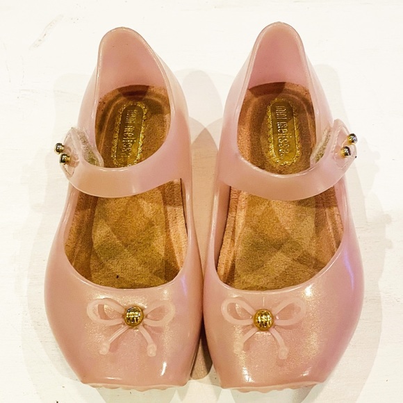 Mini Melissa Other - Mini Melissa Girls Toddler Ballet Flats Size 6 - Pink with Bow - Velcro Slip On